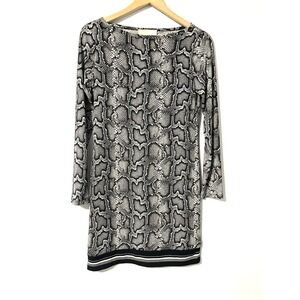 Michael Kors Womens Snakeskin Print Long Sleeve Sheath Dress Grey Black Small‎